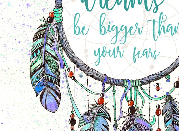Believe In Your Dreams Picture Gift Blue Dream Catcher Wall Art Print Quote 