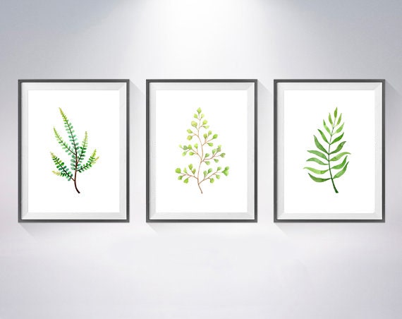 Green Leaf Watercolour Art Prints / Set of 3 / Natural Leaves Home ...