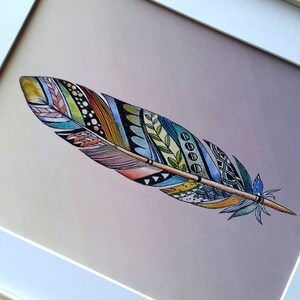 Single Feather Watercolour Print Zentangle Boho Tribal Art - Etsy