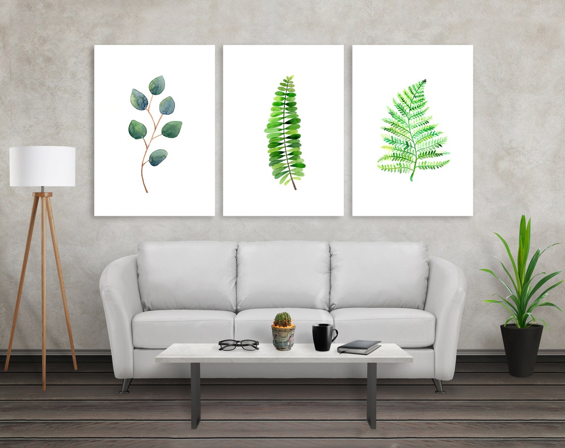 Green Leaf Watercolour Art Prints / Set of 3 / Natural Leaves Home ...