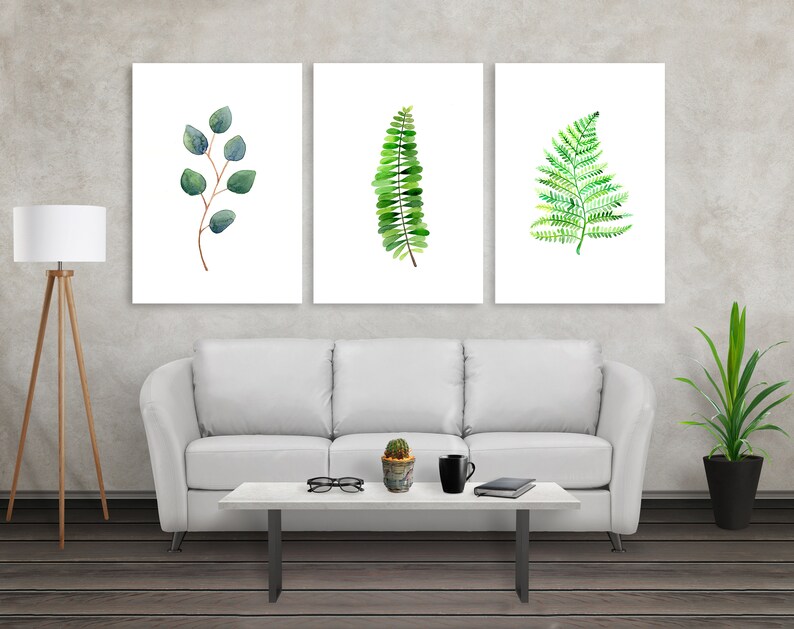 Green Leaf Watercolour Art Prints / Set of 3 / Natural Leaves Home ...