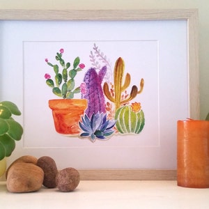 Cactus Watercolor Art Print, cacti, desert, succulent, Arizona, South America, boho, bohemian, office art, arid, spines, aloe vera, Texas, image 2