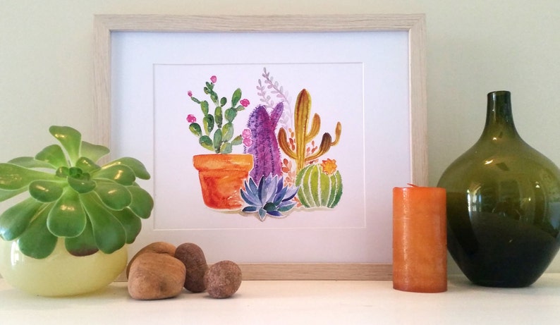 Cactus Watercolor Art Print, cacti, desert, succulent, Arizona, South America, boho, bohemian, office art, arid, spines, aloe vera, Texas, image 2