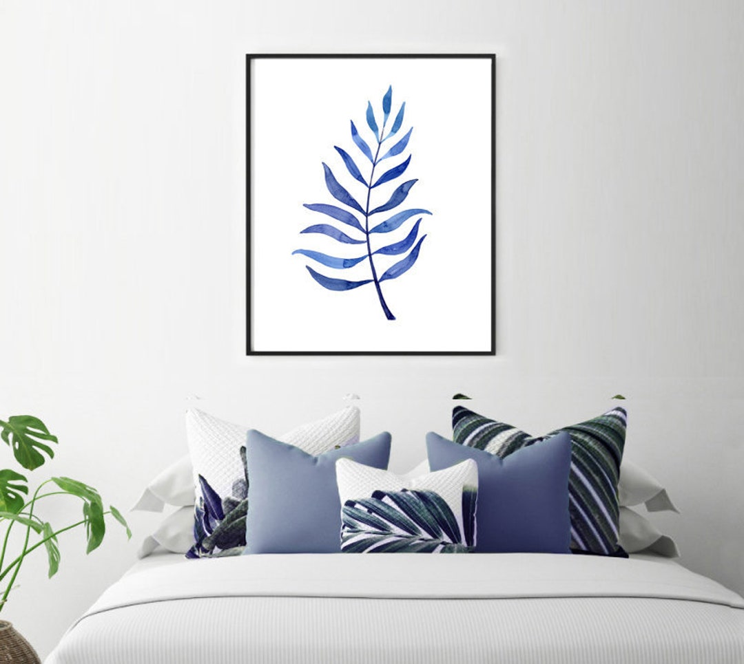 Blue Leaf Botanical Art Print, Modern Office Painting Choice of 6, Fern ...