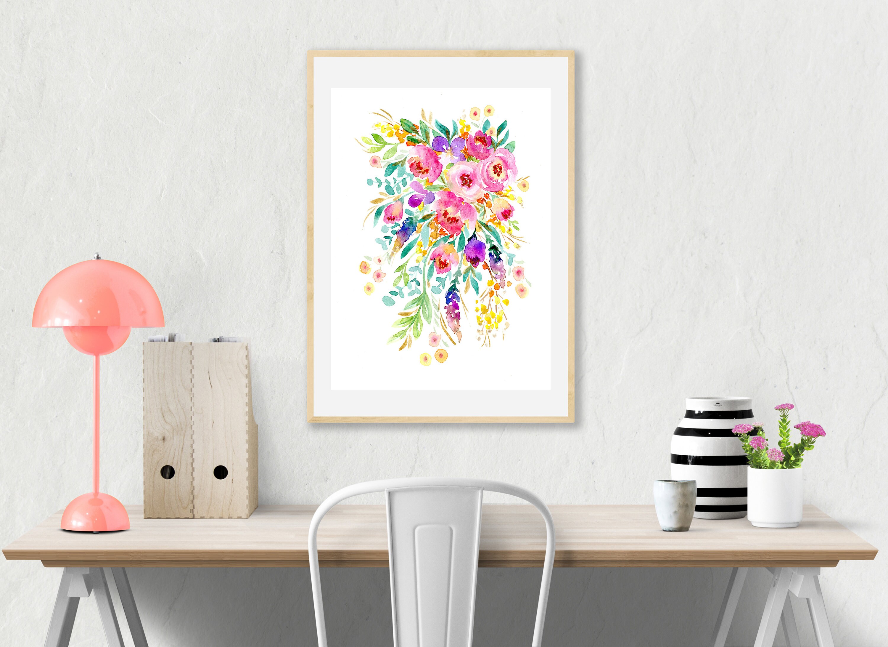 Flower Painting Art Print watercolour bright bunch of | Etsy