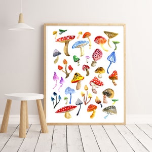 Toadstools & Mushrooms Art Print, Colourful Watercolor Wall Art, Home Decor, Fungus Woodland Painting, Forest Nature Woods Natural Artwork image 7