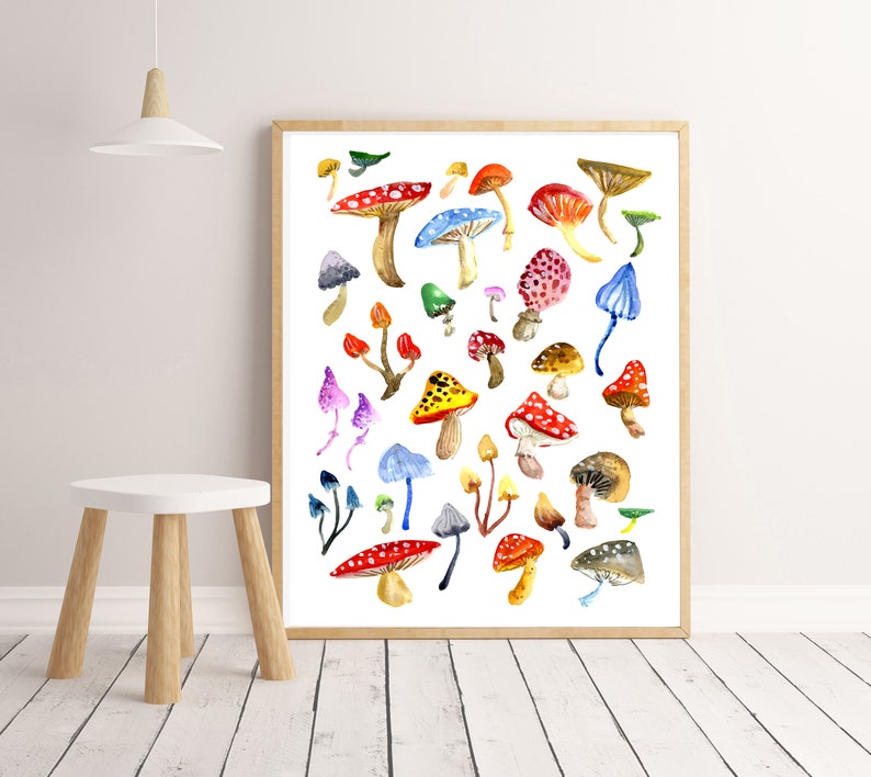 Toadstools & Mushrooms Art Print, Colourful Watercolor Wall Art, Home Decor, Fungus Woodland Painting, Forest Nature Woods Natural Artwork image 7