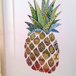 Zentangle Pineapple Watercolour Print, home decor, modern wall art, pineapple art print, funky fresh, office print image 3