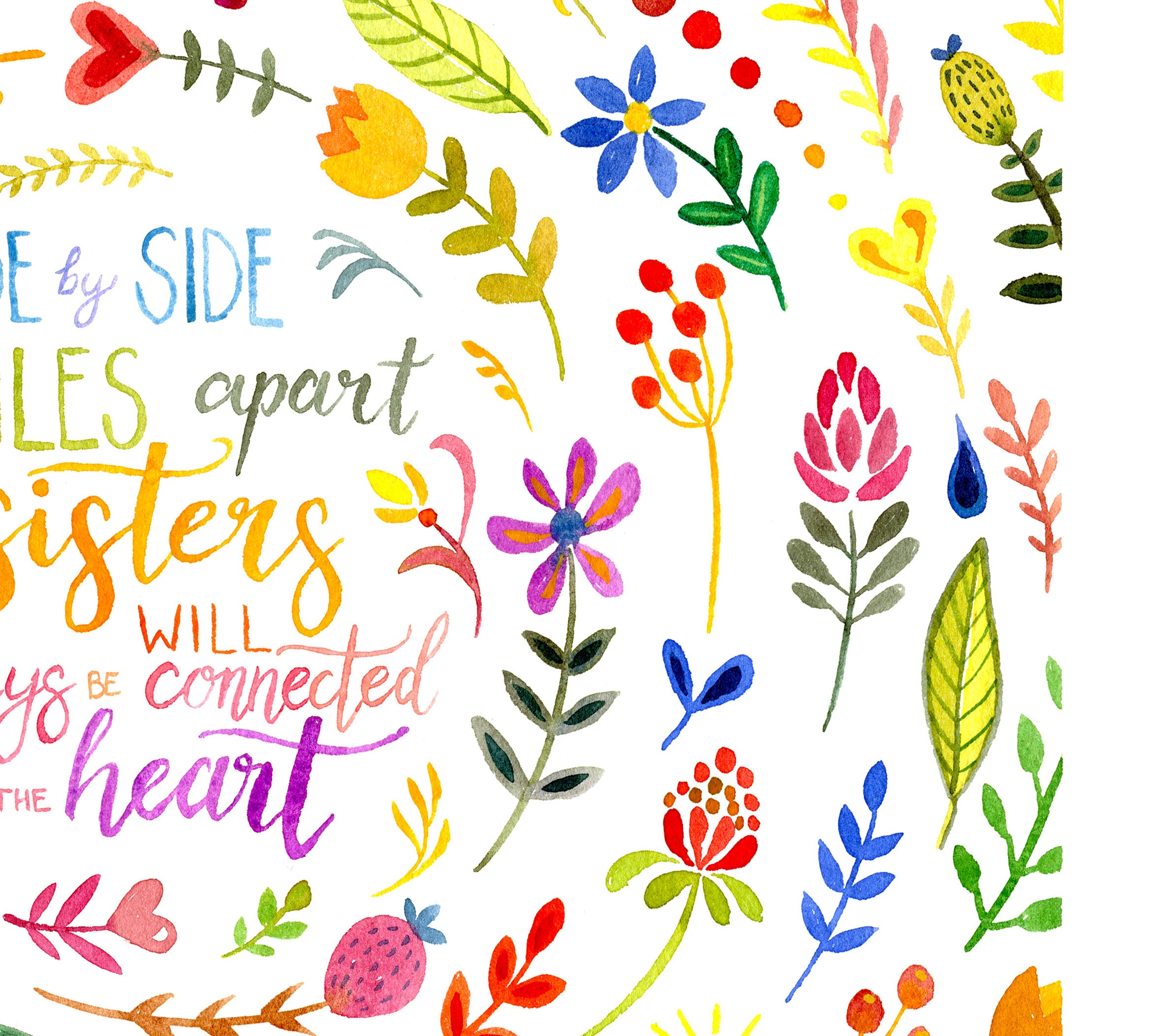 Sisters Quote Art Print, Gift for Sister Decor, Floral Watercolour ...