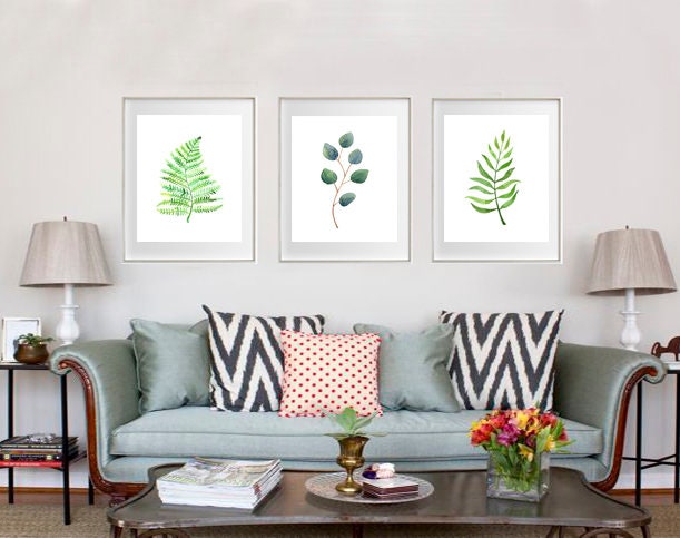 Green Leaf Watercolour Art Prints / Set of 3 / Natural Leaves Home ...