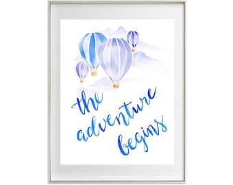 Blue Hot Air Balloon Watercolour Print (Choice of 6), baby boy, nursery decor, children's wall art, pastel, nursery art, artworks