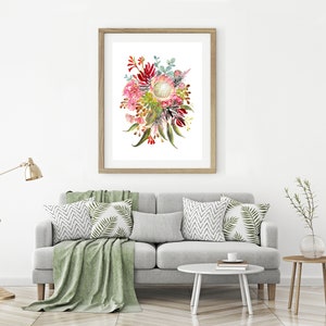 Australian Flowers Art Print, Native Aussie Flora wall decor, protea banksia gumleaves, Modern Watercolor Office Decor Floral Nature artwork image 7