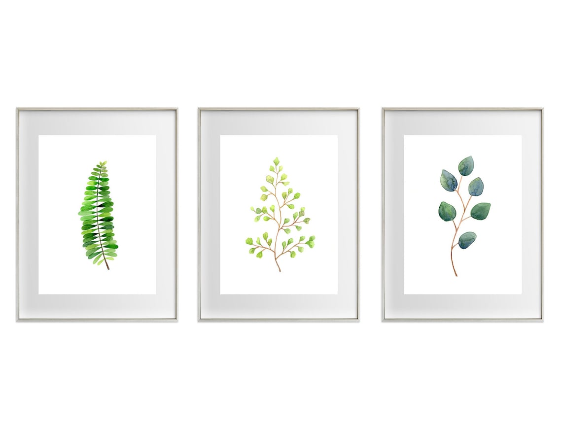Green Leaf Watercolour Art Prints / Set of 3 / Natural Leaves Home ...