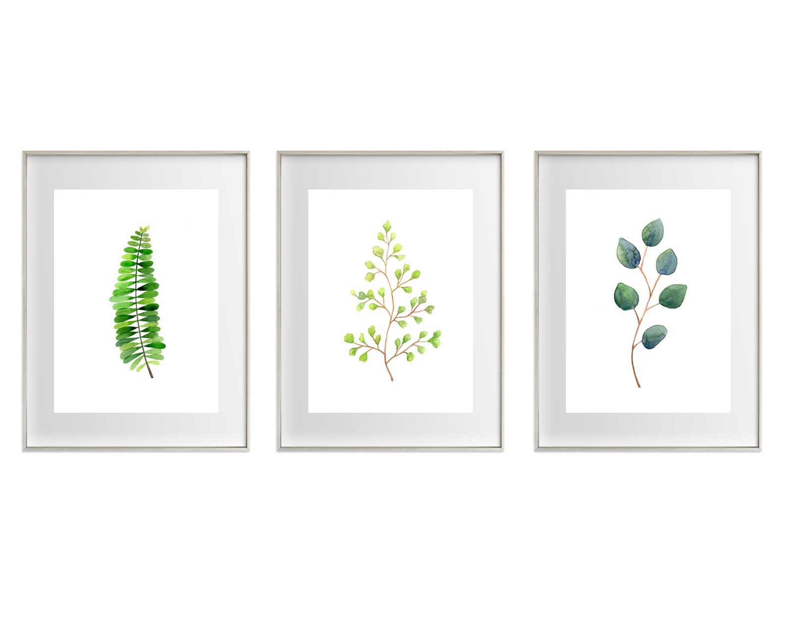 Green Leaf Watercolour Art Prints / Set of 3 / Natural Leaves Home ...