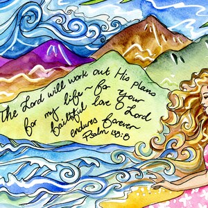 Psalms Bible Quote Tropical Art Print, Psalm 138:8, The Lord will work out His plans for my life, Scripture inspirational colourful wall art