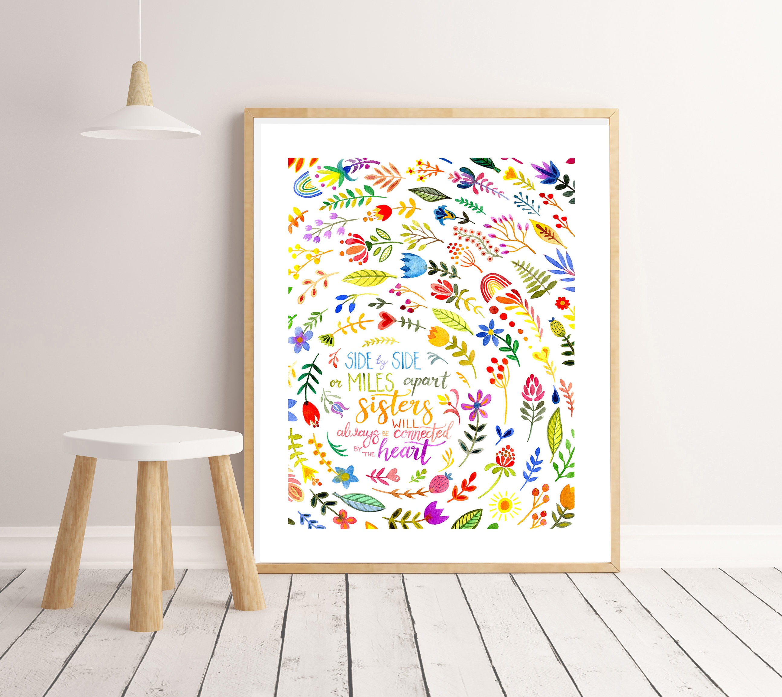 Sisters Quote Art Print, Gift for Sister Decor, Floral Watercolour ...