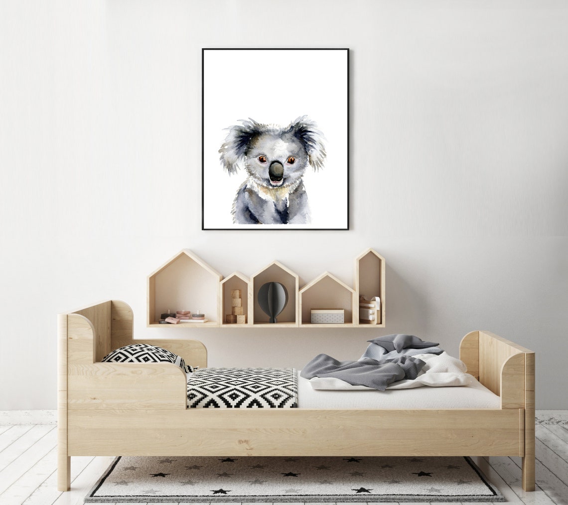 Koala Art Print, Australian Animal Girl or Boy Nursery Decor, Floral ...