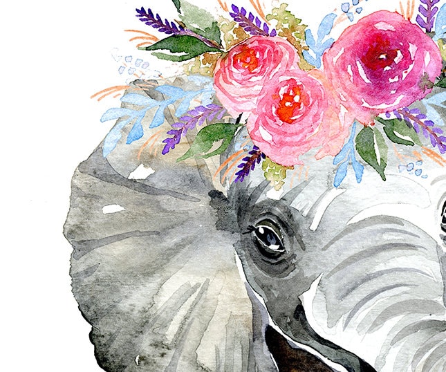 elephant-with-floral-wreath-art-print-flower-crown-girls-nursery