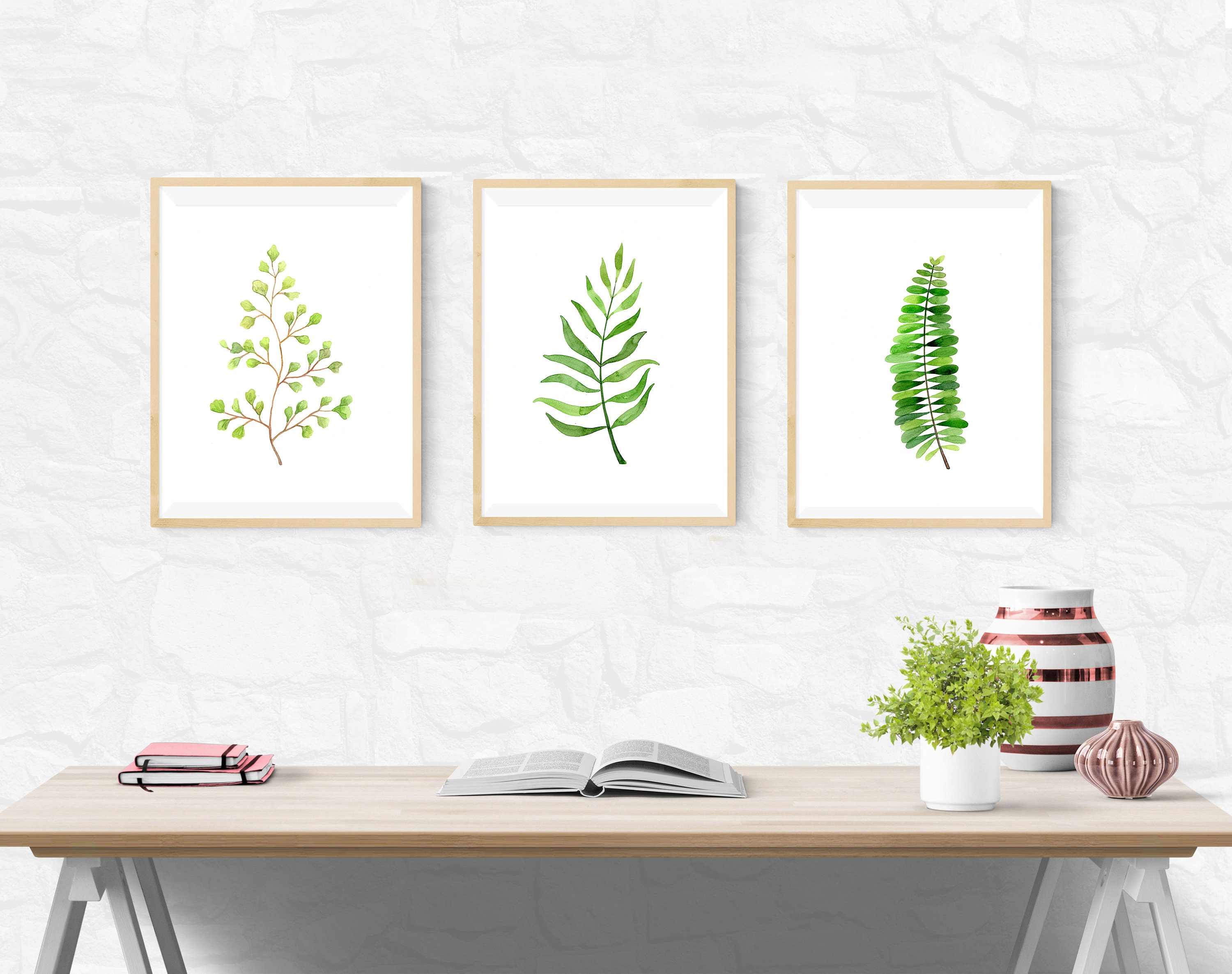 Green Leaf Watercolour Art Prints / Set of 3 / Natural Leaves Home ...