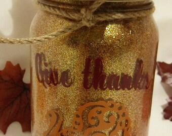 Thanksgiving luminary - Thanksgiving jar light - Thanksgiving home decor