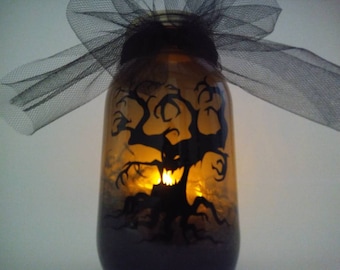 Halloween Candle Jar - Creepy Tree Candle - Halloween candle - flame-less candle