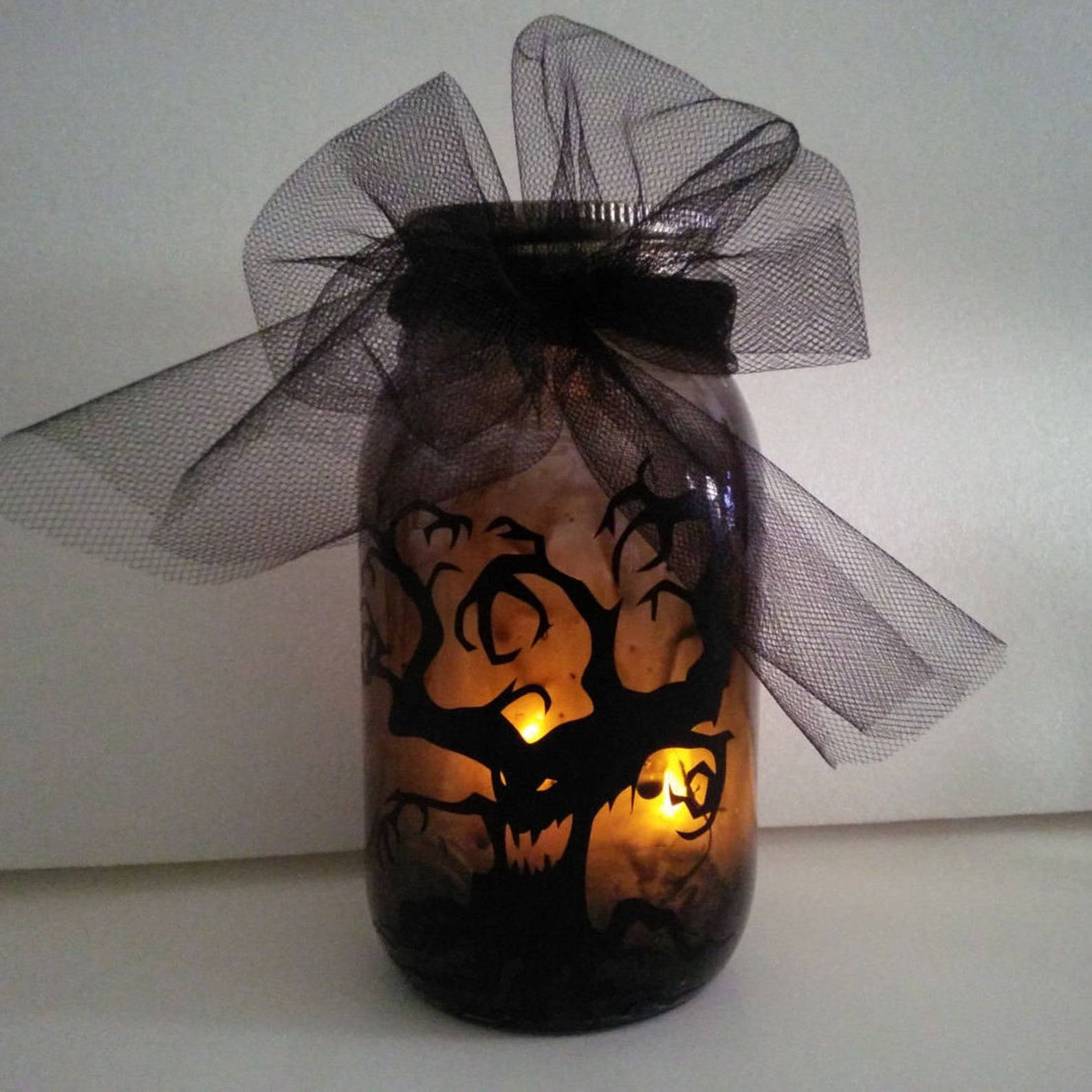 Halloween Candle Jar Creepy Tree Candle Halloween Candle Etsy