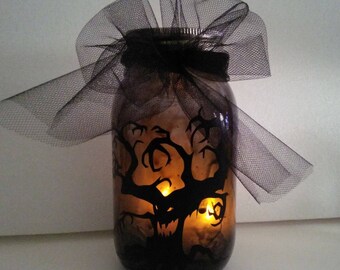Halloween Candle - Creepy Tree Candle - Halloween Candle - Halloween Jar candle - Flame-less candle