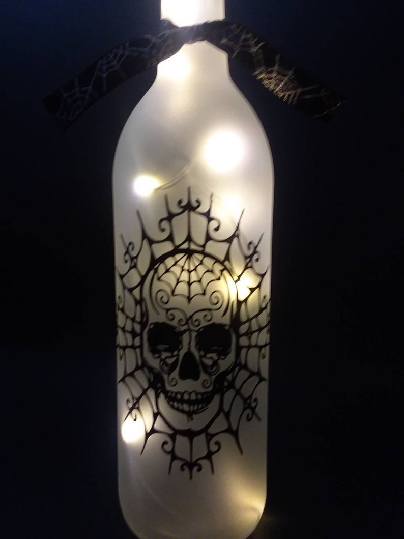 Skull Wine Bottle Light Halloween Decor skull decor Gothic decor image 1