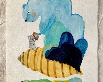 Can you hear the ocean sing? - Original Watercolour and ink illustration by Nana Sakata