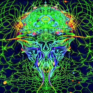 UFO achtergrond &quot;Alien Mind&quot;- UV Blacklight psychedelische trippy tapijt universum ruimte landschap muur hangende decor Ihti Anderson visionaire kunst