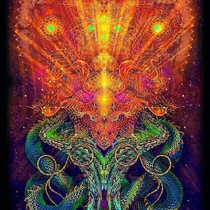 UV Tapestry &quot;Infinity Dragon&quot; - Glow Black light backdrop trippy psychedelic dragon wall hanging boho home decor ihtianderson visionary art