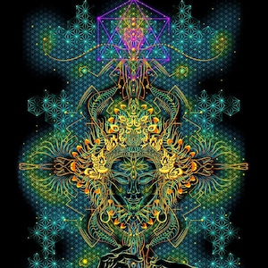 UV TAPESTRY «Inner Reflection» - Black light psychedelic trippy sacred backdrop spiritual psy wall hanging yoga decor Ihti Anderson artwork