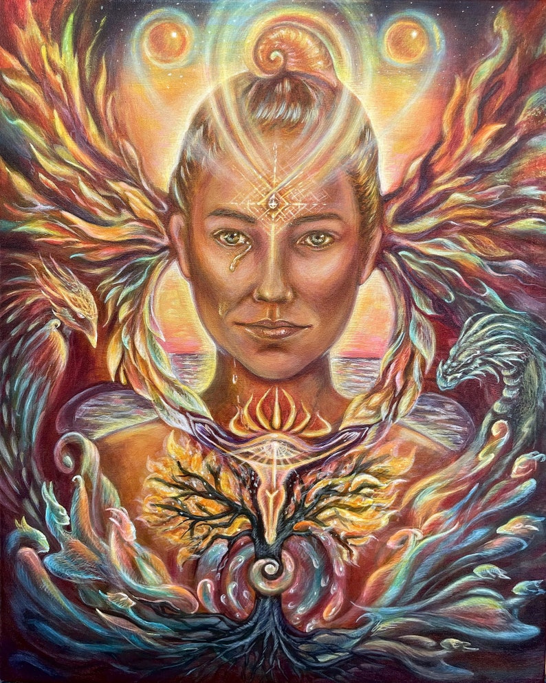 Art visionnaire spirituel Peinture trippante psychédélique avec des yeux fractaux Art de la lumière curative image 1
