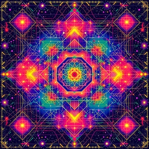 Psychedelic Tapestry «Dreamweaver’s Portal» - Blacklight glow trippy sacred uv backdrop wall hanging neon dream boho psy decor colorful art