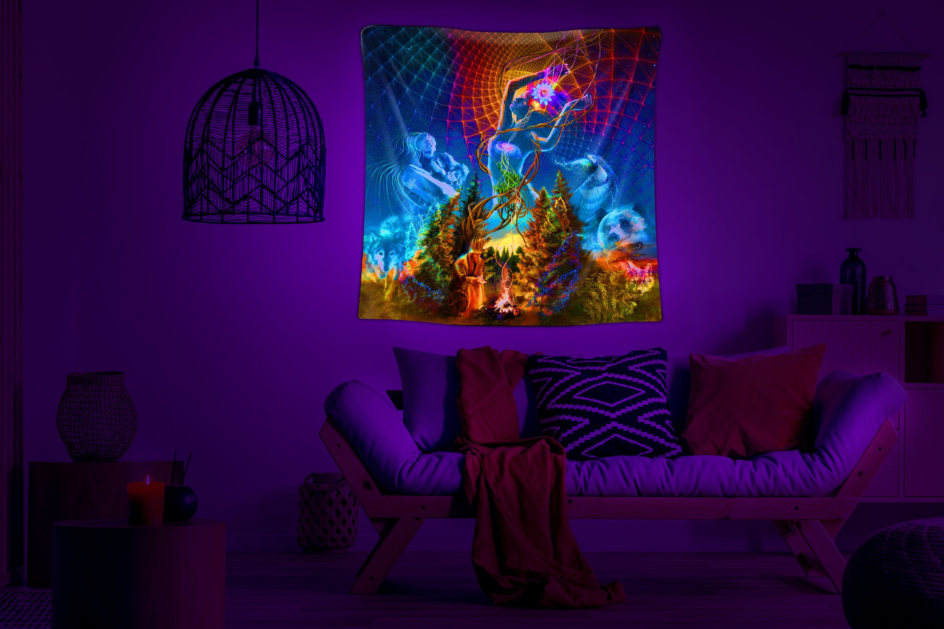 UV Psychedelic Tapestry Visionary Art Blacklight Neon Etsy