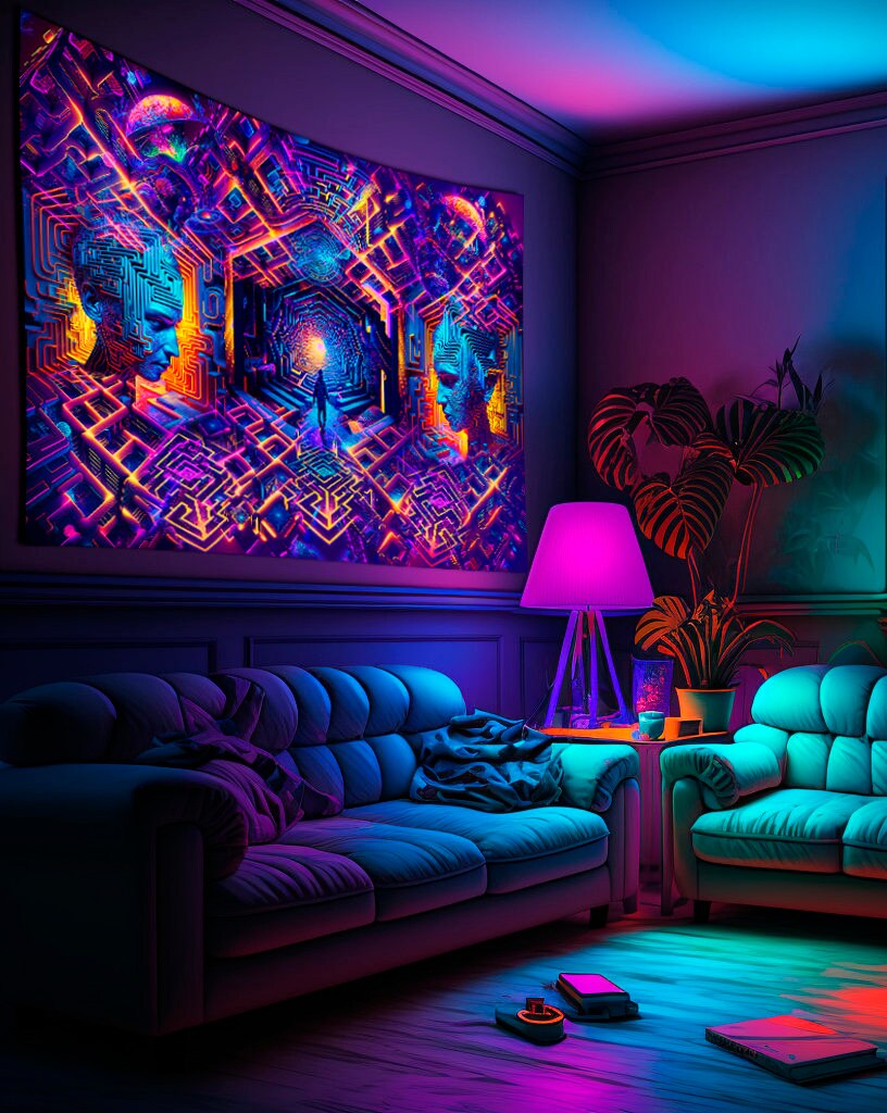 UV Reactive Blacklight Tapestry Psytrance Decor Psychedelic Trip ...