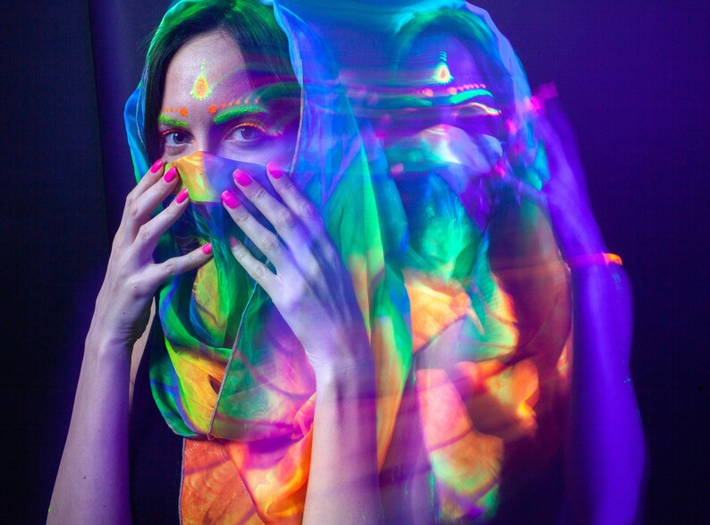 UV active Neon Shawl , Psychedelic Accessories image 1