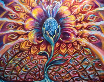 Spiritual visionary art with fractal flower | Psychedelic trippy painting | Healing light art