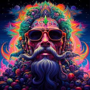 UV Backdrop «Hippie Voyager» - Psychedelischer Schwarzlicht Trippy Psy Acid Boho Hintergrund Wanddeko Wanddeko fantasievoll bunt Kunst