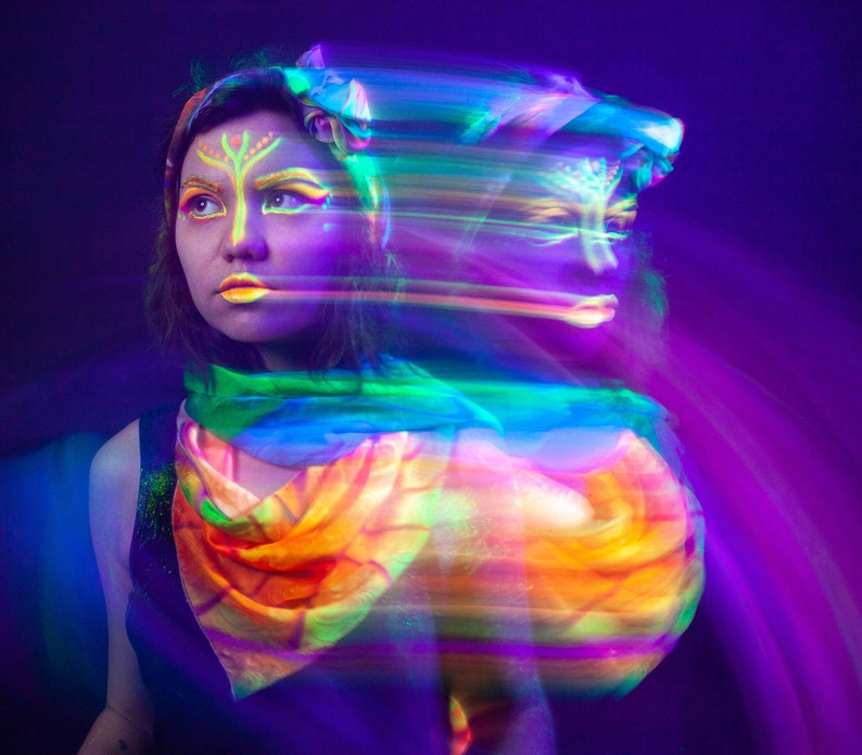 UV active Neon Shawl , Psychedelic Accessories image 9