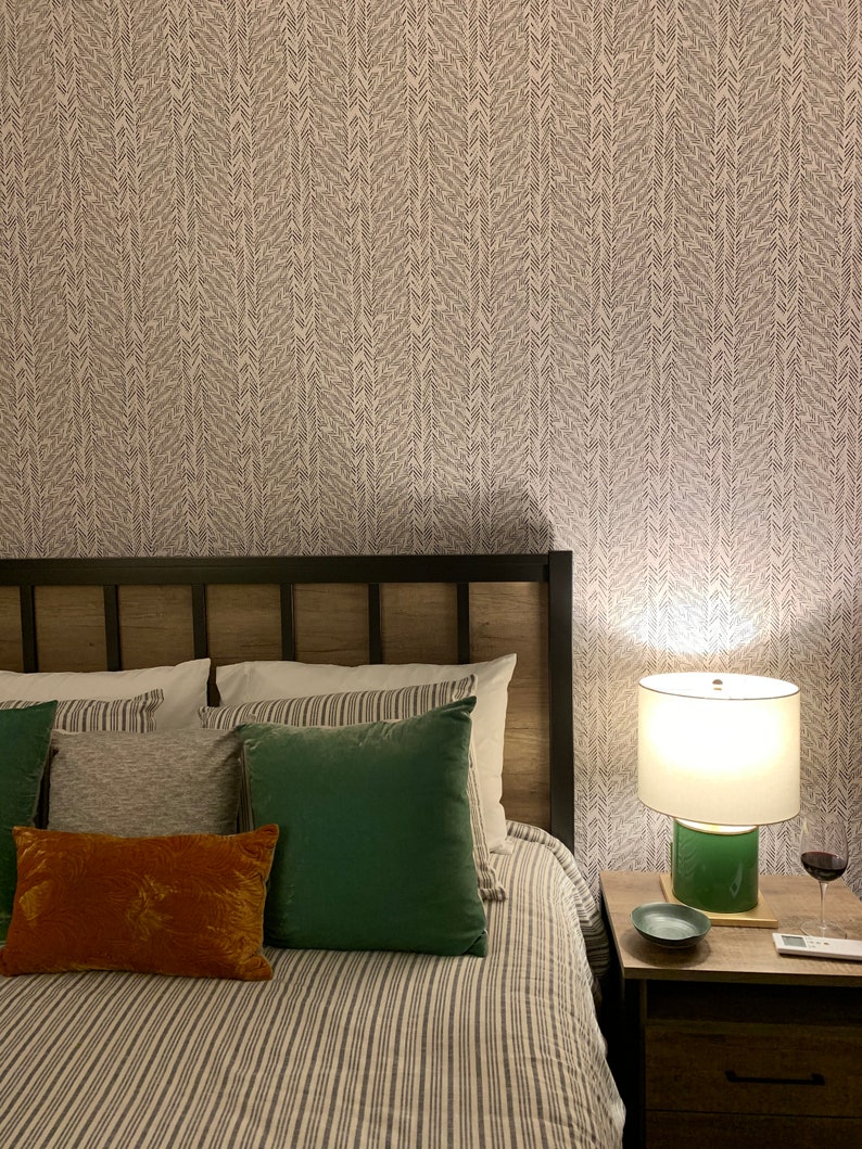 Leafy Herringbone Peel and Stick Wallpaper Prepasted Etsy