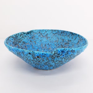 Coupe à fruit en céramique émaux écume de mer bleu turquoise 1950