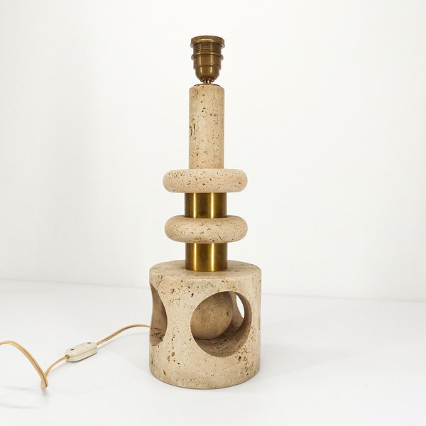 Kinetic sculpture lamp base in travertine 1970 - Lamp in travertine attributed to Giuliano Cesari or Fratelli Mannelli