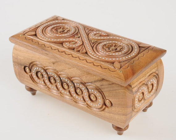 Wooden jewelry box Wooden box carved Handmade Small wooden box