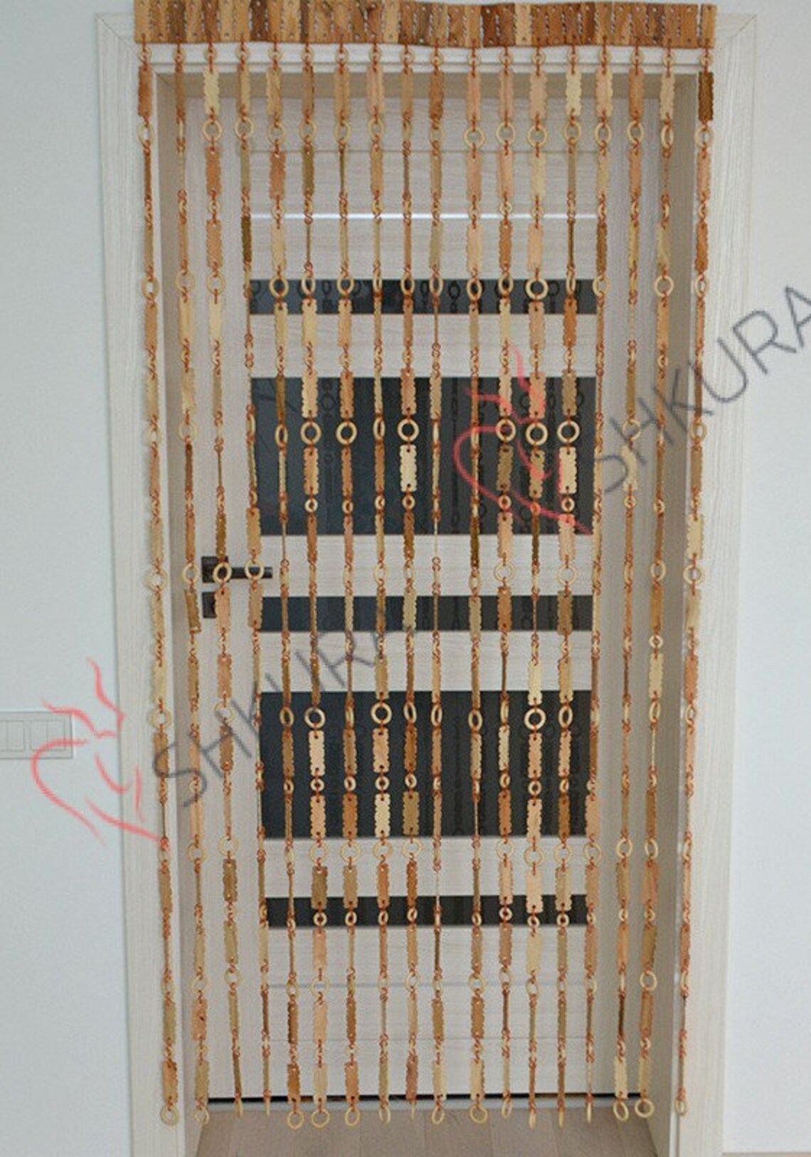 Beaded Curtain Room Divider Handmade Wood Beaded Curtain Etsy