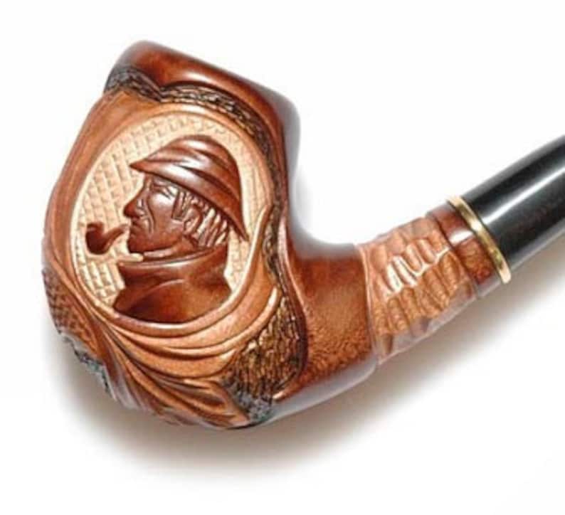 Tobacco Smoking Pipe Sherlock Holmes Wood Carved Pipe Tobacco Etsy