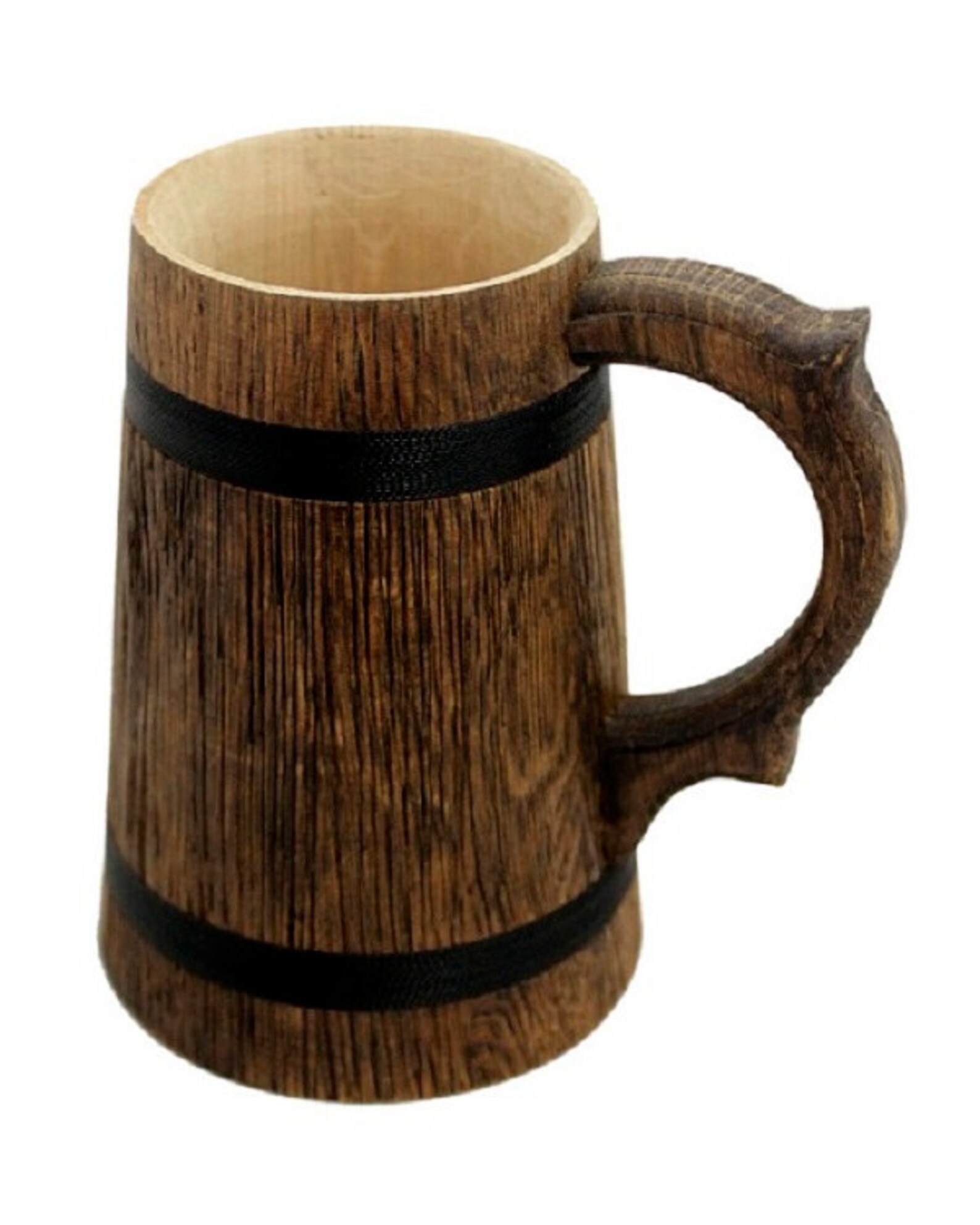 Dark Beer mug wood 0.5L with handle Untreated solid wood Beer Etsy