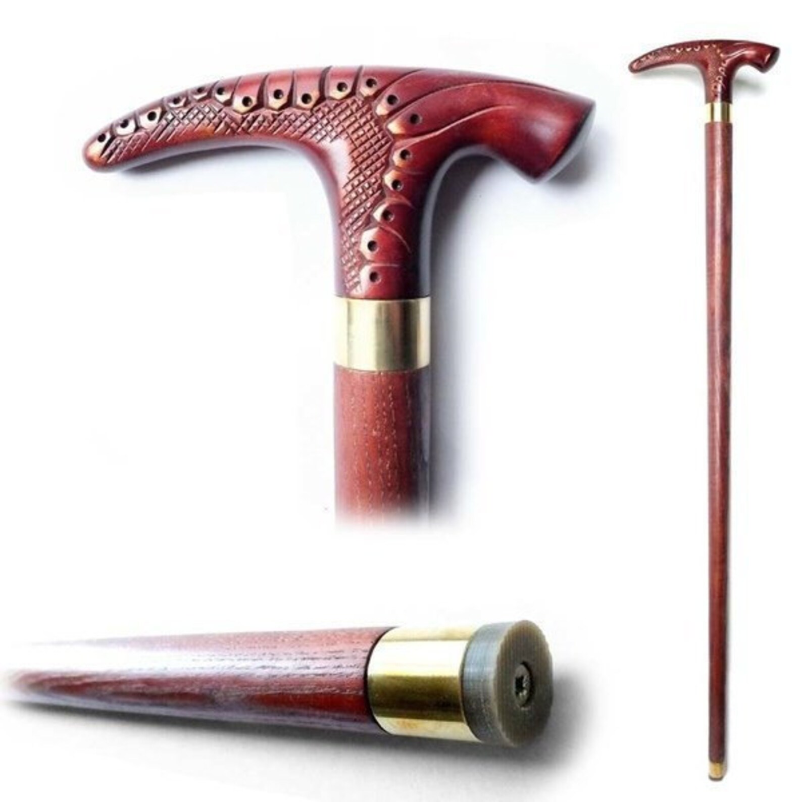 Engraved Walking Cane Wood & Brass Craft Walking Stick Hiking Etsy