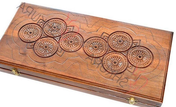 17/" Classic Board Game Backgammon Set Brown Wooden Portable US Seller