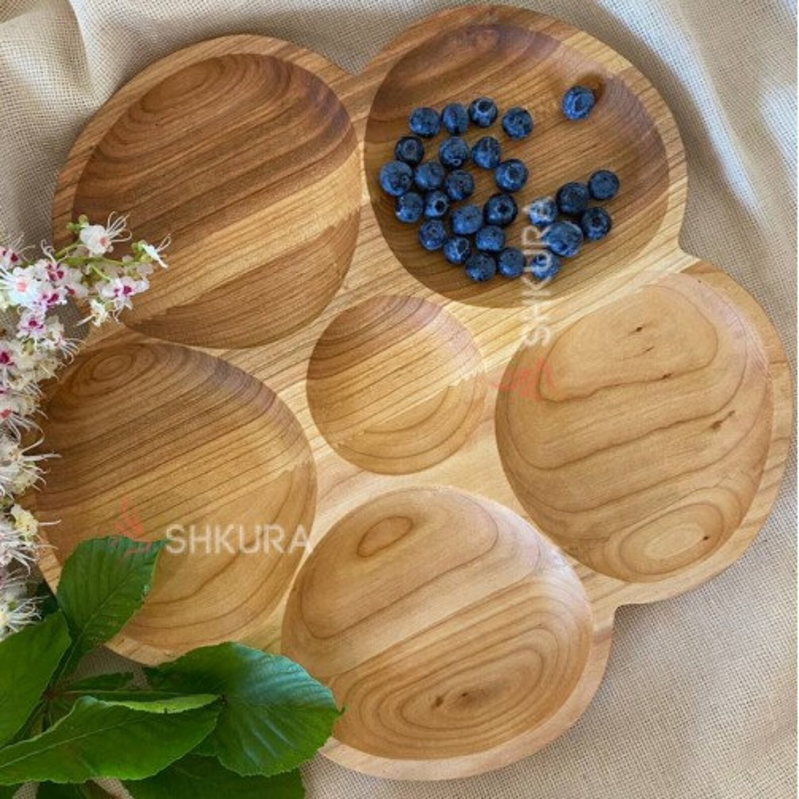 Large Serving Dish With 5 Dividers Handmade Wooden Plate Hand Etsy